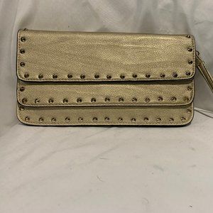 NEW Handbag Republic Gold & Gold Stud Faux Leather Clutch Purse